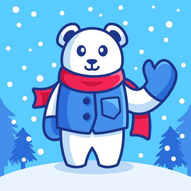 Cartoon Polar Bear In Snowfall Winter Season Stock Illustration - Download  Image Now - Arctic, Bear, Happiness - iStock