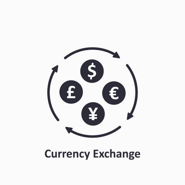 ilustrações, clipart, desenhos animados e ícones de ícone de câmbio. ícone de dólar, euro, yuan e gbp. conceito de câmbio. a circulação de dinheiro no mundo. vetor - renminbi