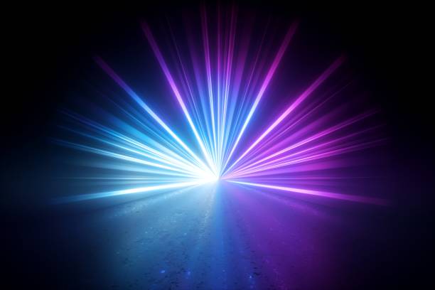 istock 3d render, blue pink violet stage lighting, lens flare effect, shining star rays, abstract image of disco lights, glowing neon light, over black background 1283498179