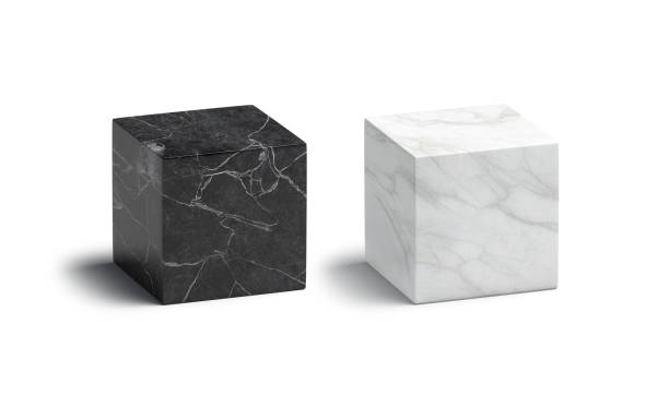 Blank marble black and white cube mockup set Blank marble black and white cube mockup set, 3d rendering. Empty cuboid geometric form with onyx stains mock up, isolated. Clear matte sculpture with marmoreal material texture template. marble rock stock pictures, royalty-free photos & images
