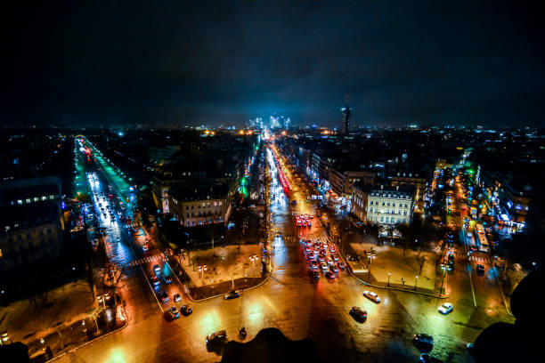 istock view from Arc de triomphe at night,Photo image a Beautiful panoramic view of Paris Metropolitan City 1283499926