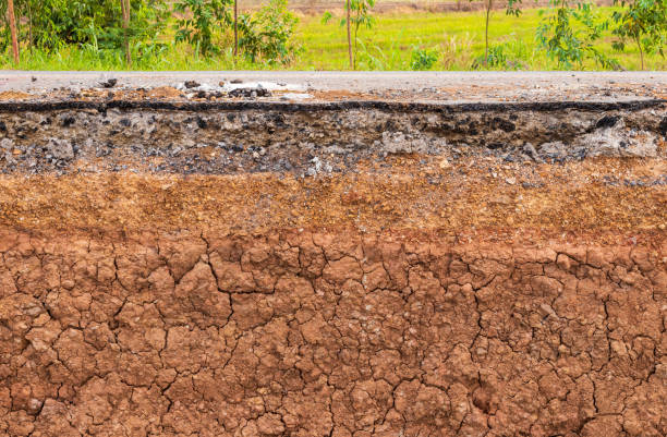 istock Soil under the road, which has been eroded in the countryside. 1283500250