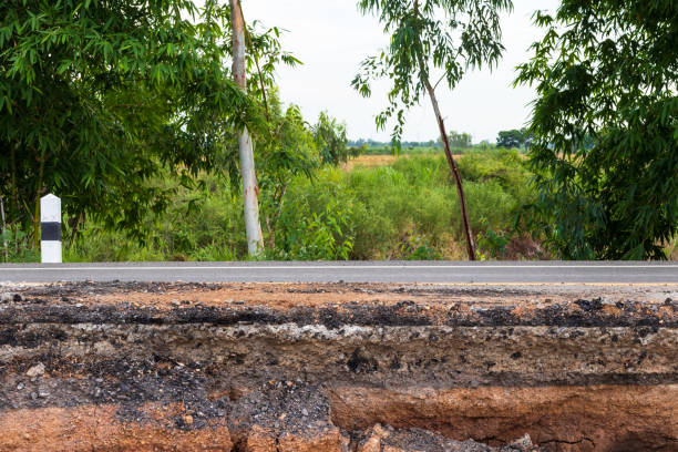 istock Basement, paved asphalt road is dug. 1283500365
