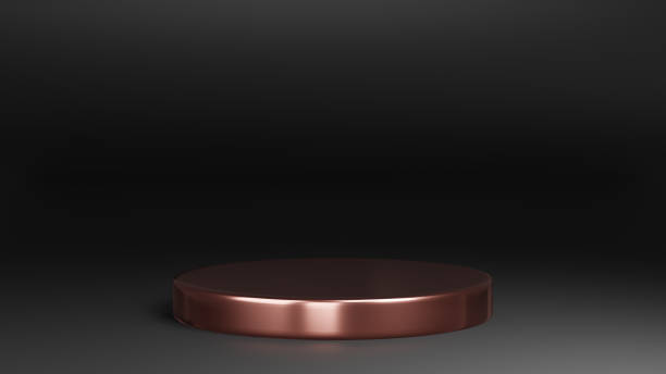 istock 3d rendered studio mock up background for product presentation,  with circle shapes, podium on the floor. minimal pink gold and black color. 1283500504