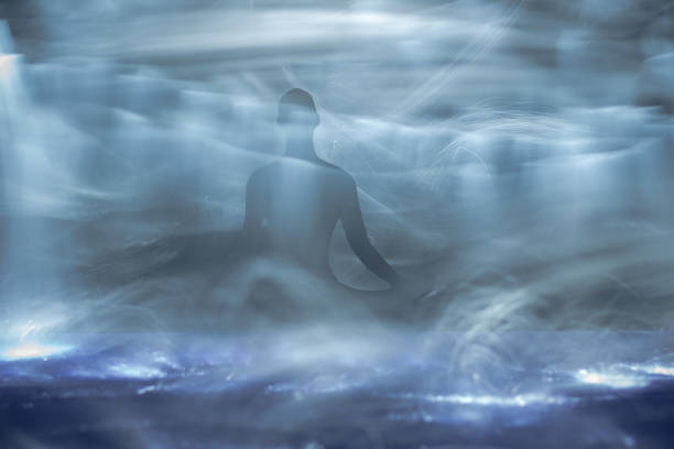 istock Contour of a man sitting in a lotus position 1283501921