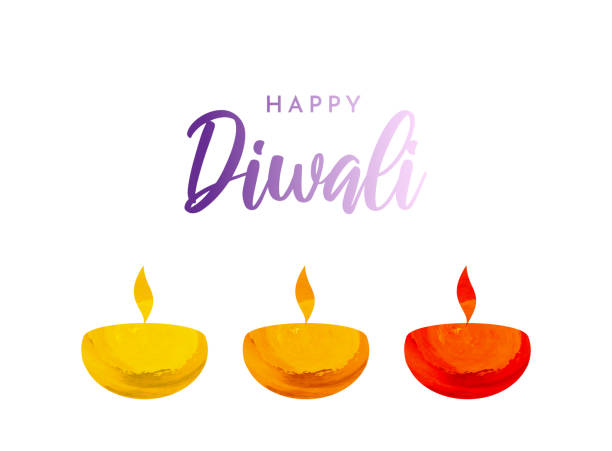 Diwali card with watercolor lamps. Vector illustration. EPS10