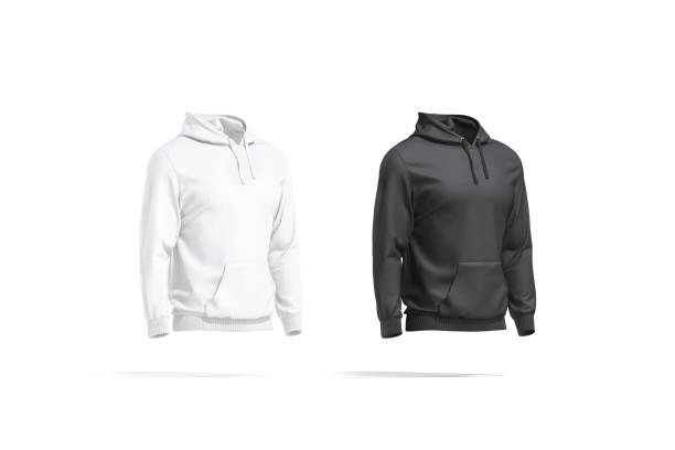 istock Blank black and white sport hoodie mockup set, side view 1283503045