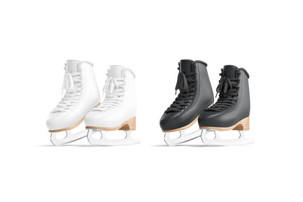 istock Blank black and white ice skates mockup tiptoe, half-turned view 1283503067