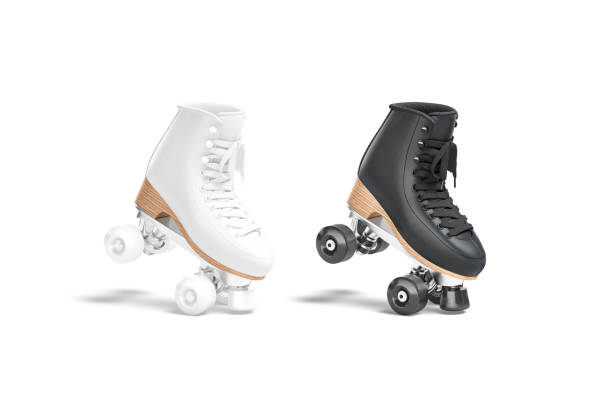blank black and white roller skates mockup stand on tiptoe - roller skate imagens e fotografias de stock