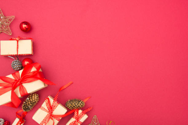 istock Christmas decoration background. Christmas tree and holidays ornament. Copy space 1283506302