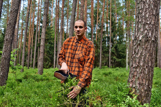 istock Picking blueberries with a special comb in the forest 1283507905