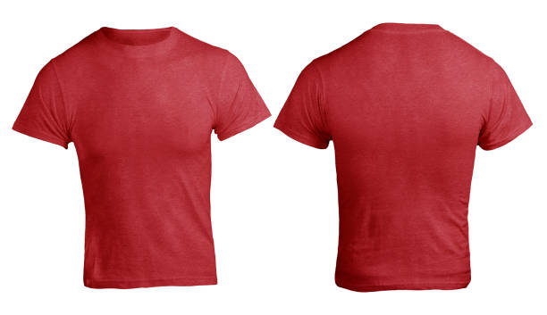Red heather color t-shirt mock up, front and back view, isolated. Red heather color t-shirt mock up, front and back view, isolated. Plain red shirt mockup. Shirt design template. Blank tees for print heather photos stock pictures, royalty-free photos & images