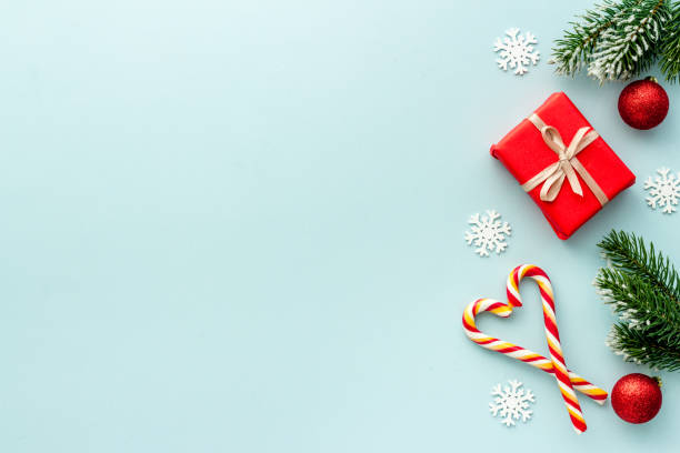 istock Christmas table layout with gifts and decorations 1283508427