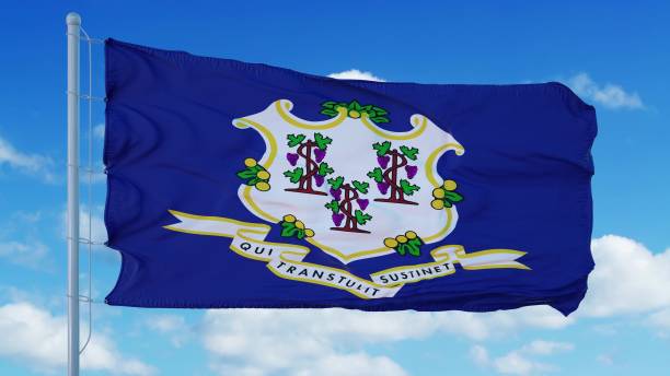 istock Connecticut waving in the wind, blue sky background. 3d rendering 1283508675