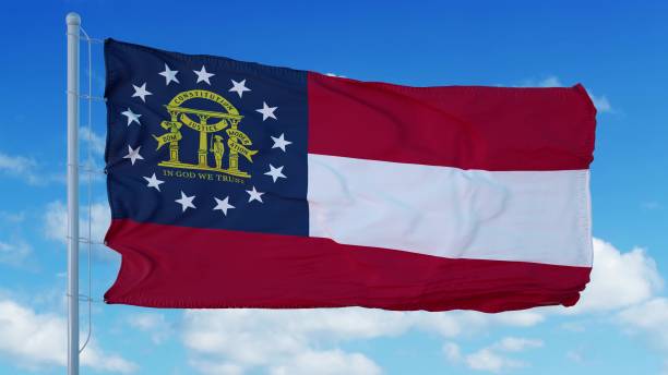 istock Georgia flag waving in the wind, blue sky background. 3d rendering 1283509207