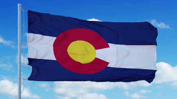 istock Colorado waving in the wind, blue sky background. 3d rendering 1283509785