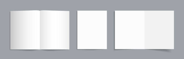 브로셔의 모형. a4 소책자. 접힌 빈 템플릿을 엽니다. 전단지, 편지, 잡지에 대한 흰색 고립 된 조롱. a5, a6, a3 종이 전단지. 메뉴, 인사말, 카탈로그 및 포트폴리오를 위한 디자인 북. 벡터 - 카드 인쇄 매체 stock illustrations