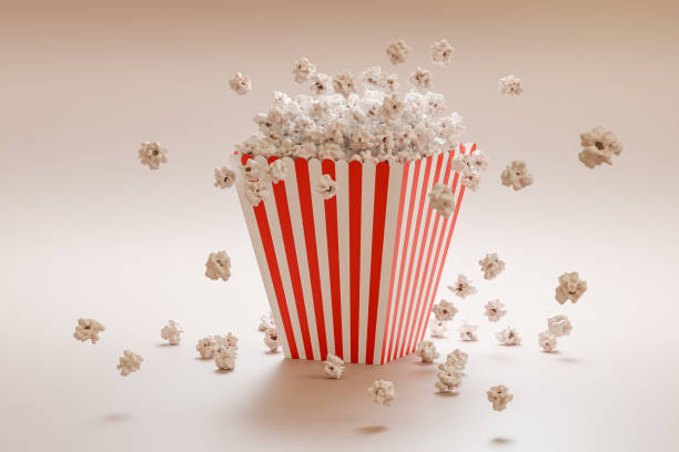 istock Fluffy popcorn in stripped bucked. 3D rendered illustration. 1283510085
