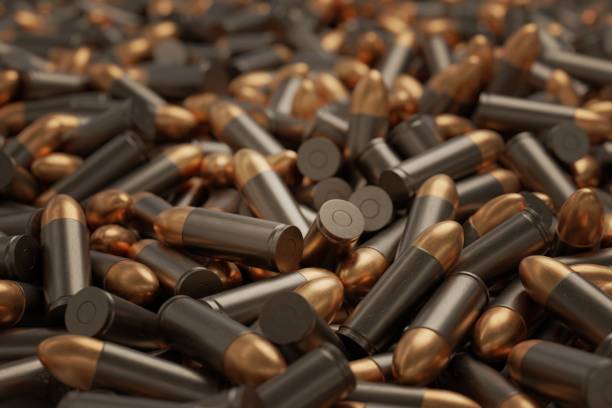 istock Close-up view on many bullets. 3D rendered illustration. 1283510096