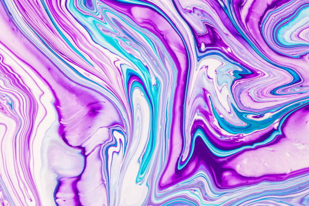 istock Fluid art texture. Abstract backdrop with swirling paint effect. Liquid acrylic artwork that flows and splashes. Mixed paints for website background. Purple, turquoise and blue overflowing colors. 1283511145