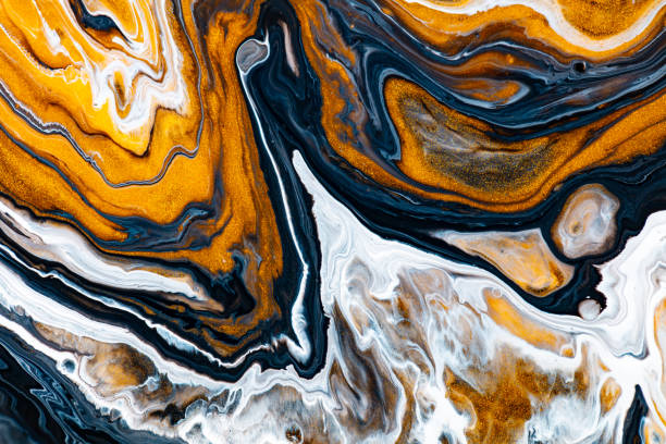 istock Fluid art texture. Backdrop with abstract iridescent paint effect. Liquid acrylic artwork with colorful mixed paints. Can be used for background or poster. White, blue and golden overflowing colors. 1283511452