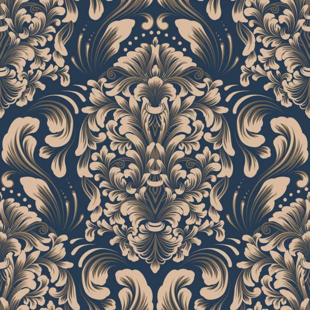 ilustrações, clipart, desenhos animados e ícones de elemento padrão sem costura damask. vetor clássico de luxo antigo ornamento damasco, textura real vitoriana perfeita para papéis de parede, têxtil, embalagem. modelo barroco floral requintado vintage. - invitation intricacy nostalgia elegance