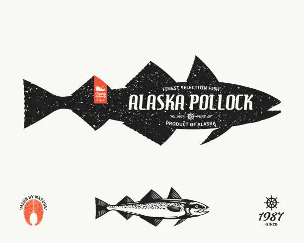 Vector illustration of Retro styled vector Alaska pollock seafood label