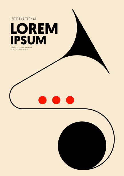 트럼펫과 기하학적 라인이 있는 음악 포스터 디자인 템플릿 배경 - 음악 이미지 stock illustrations