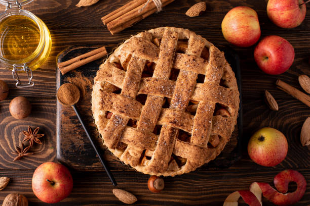 istock apple pie from autumn apples with cinnamon and honey on a wooden table 1283514002