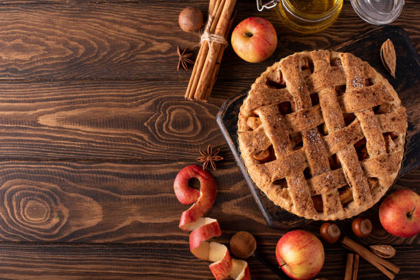 istock apple pie from autumn apples with cinnamon and honey on a wooden table 1283514009