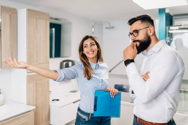 istock Bathroom tiles and utensils shopping 1283514284