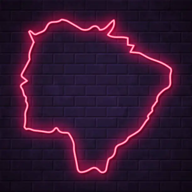 Vector illustration of Mato Grosso do Sul map - Glowing neon sign on brick wall background