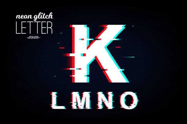 kからoへの孤立したネオングリッチレター - letter k audio点のイラスト素材／クリップアート素材／マンガ素材／アイコン素材