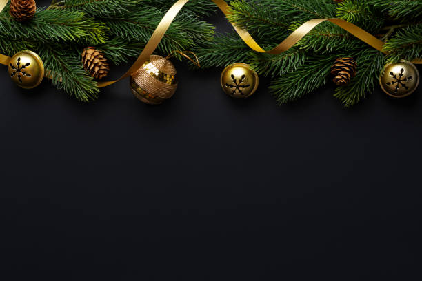 istock Christmas deco with fir and baubles on dark 1283522906