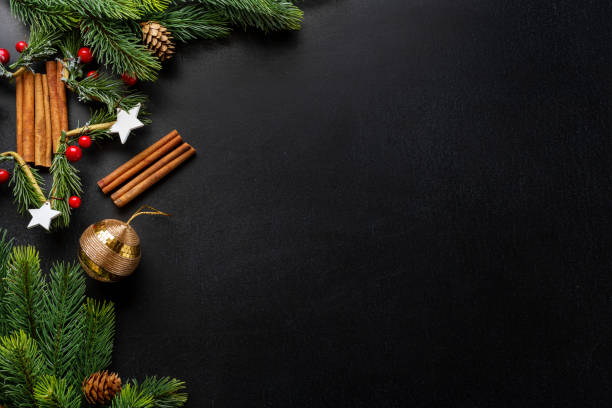 istock Christmas deco with fir and baubles on dark 1283522934