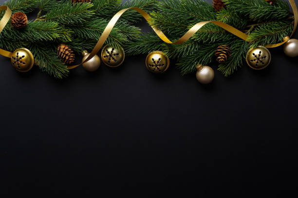 istock Christmas deco with fir and baubles on dark 1283522970