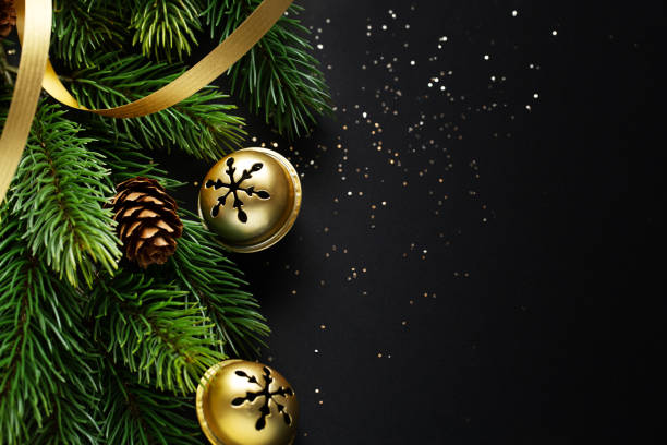 istock Christmas deco with fir and baubles on dark 1283522992