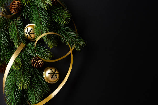 istock Christmas deco with fir and baubles on dark 1283523091