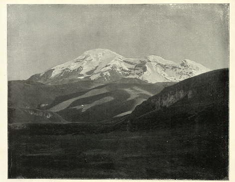 Vintage photograph of Chimborazo, Ecuador, South America,19th Century. An inactive stratovolcano in the Cordillera Occidental range of the Andes.