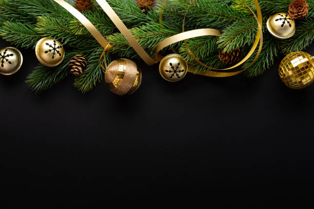 istock Christmas deco with fir and baubles on dark 1283523137