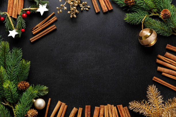 istock Christmas deco with fir and baubles on dark 1283523167