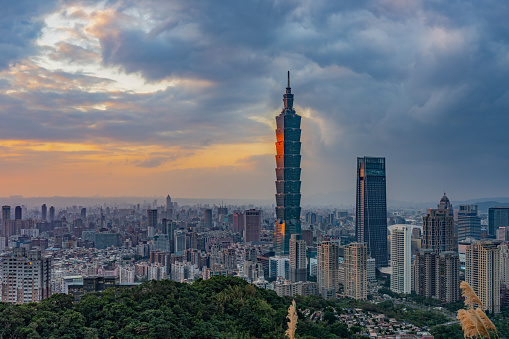 TAIPEI,TAIWAN-DECEMBER 3,2019:Taipei, Taiwan city skyline at twilight View from Elephant Viewpoint