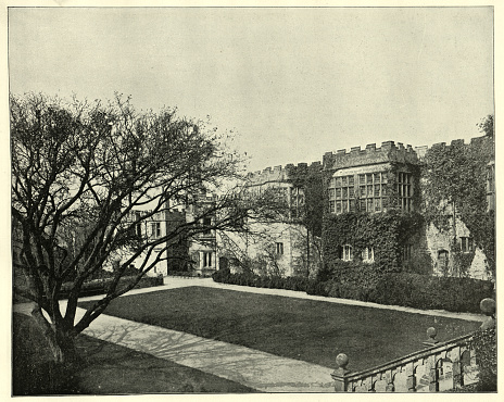 Vintage photograph of Haddon Hall an English country house on the River Wye near Bakewell, Derbyshire,19th Century