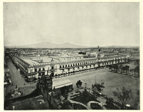 Vintage photograph of Panorama of the City of Mexico,19th Century