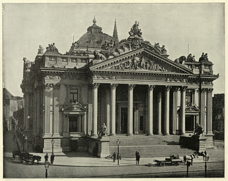 Vintage photograph of Place de la Bourse, Brussels Stock Exchange,19th Century
