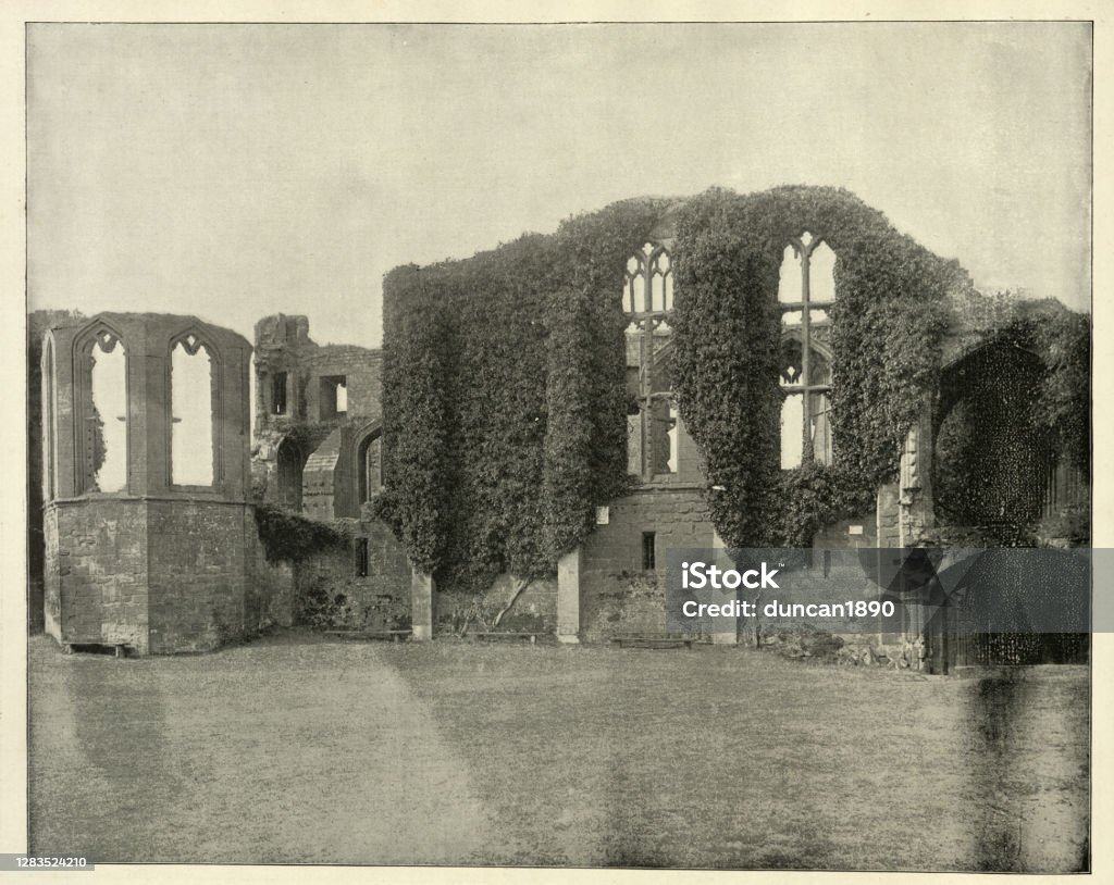 Ruins of Kenilworth Castle, Warwickshire, England, 19th Century Vintage photograph of Kenilworth Castle, Warwickshire, England, 19th Century Kenilworth Castle Stock Photo