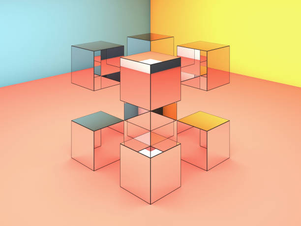 istock Abstract mirror cubes installation is in a room, 3 d 1283524396