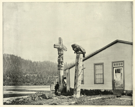 Vintage photograph of Totem Poles, Alaska,19th Century