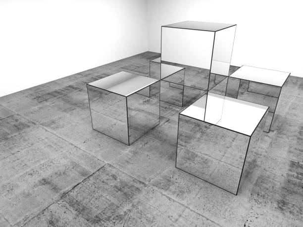 istock Mirror cubes installation is in a white room, 3 d art 1283524400