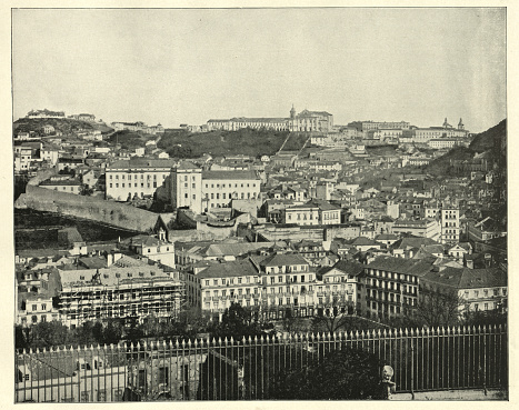 Vintage photograph of Cityscape of Lisbon, Portugal,19th Century